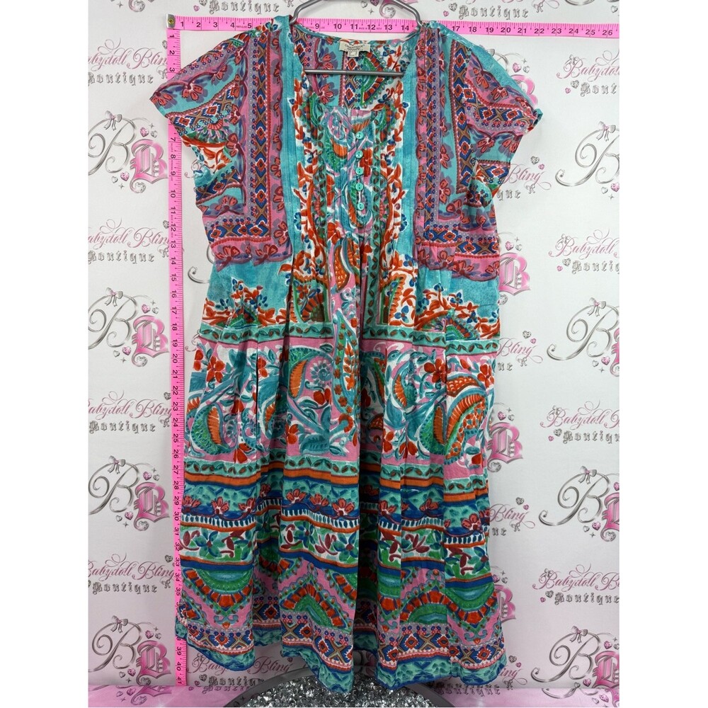 Orientique Australia dress Turquoise and Pink Bohemian Floral Tiered Dress